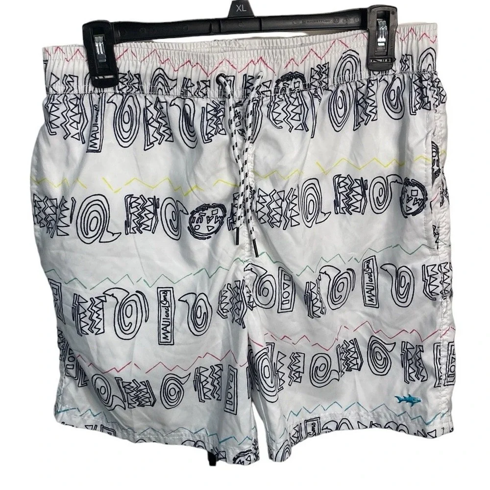 Maui And Sons‎ Geometric Board Shorts Size Large White